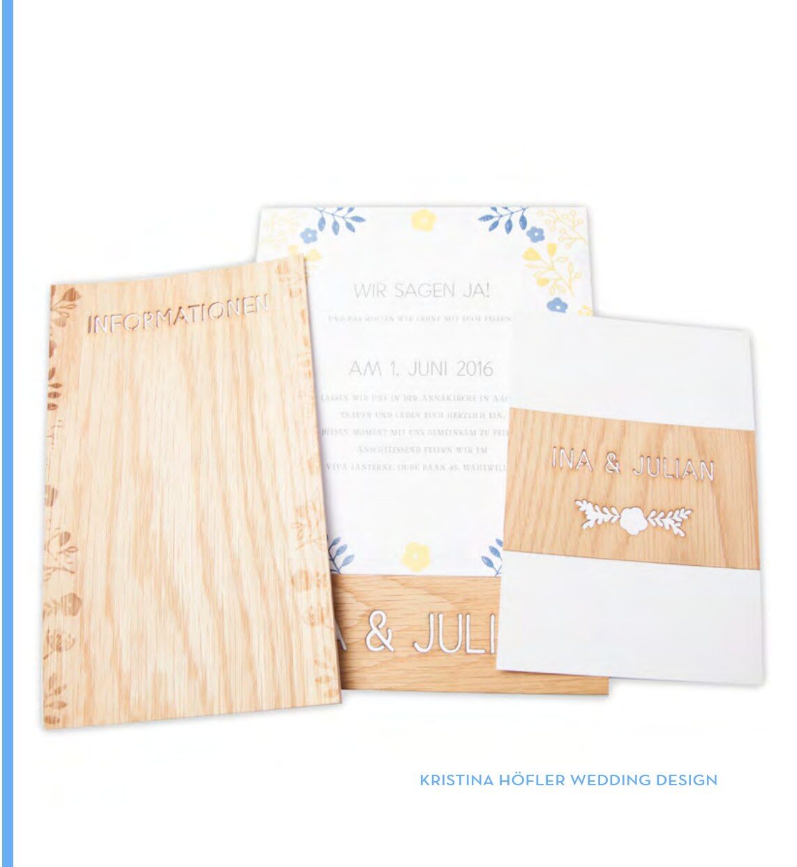 Hochzeitspapeterie mit Gravur auf Buchenfurnier, Kristina Höfler Wedding Design