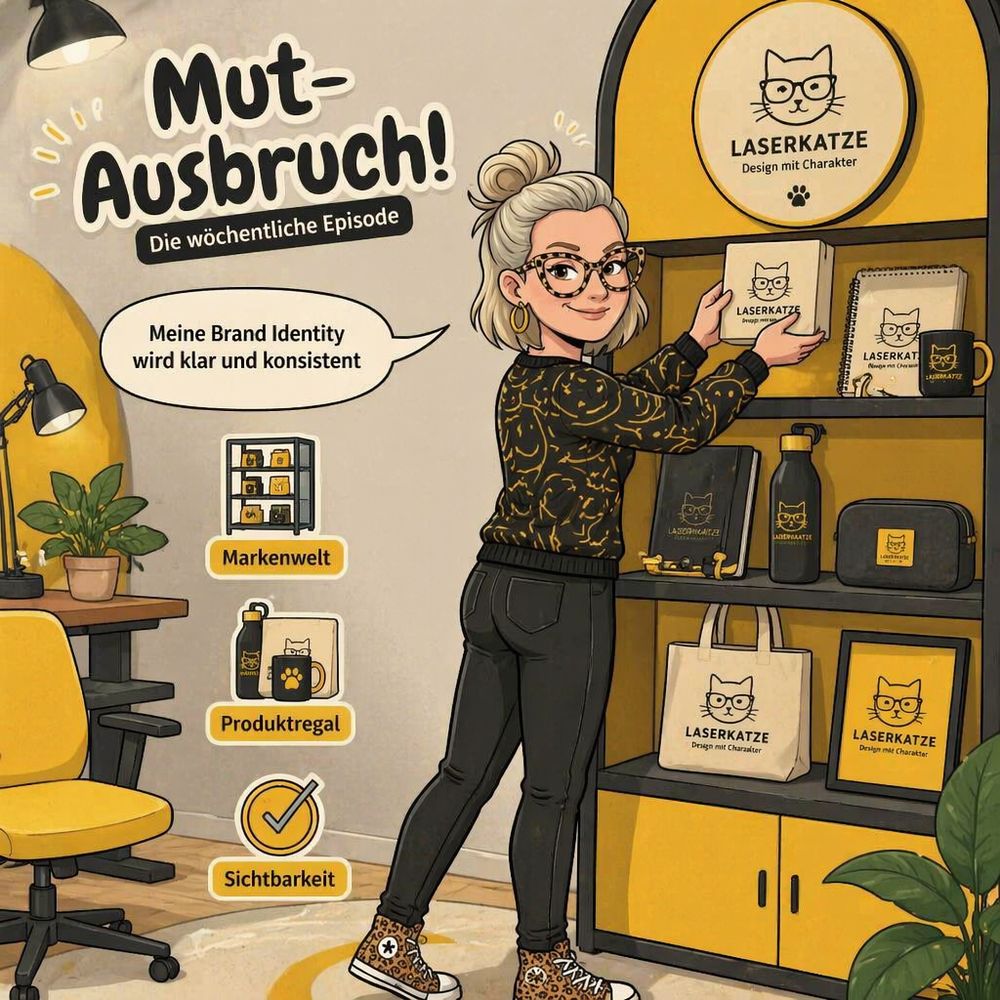 Mut-Ausbruch! Episode, Themenfeld Gelb, Markenregal, KI-erzeugt