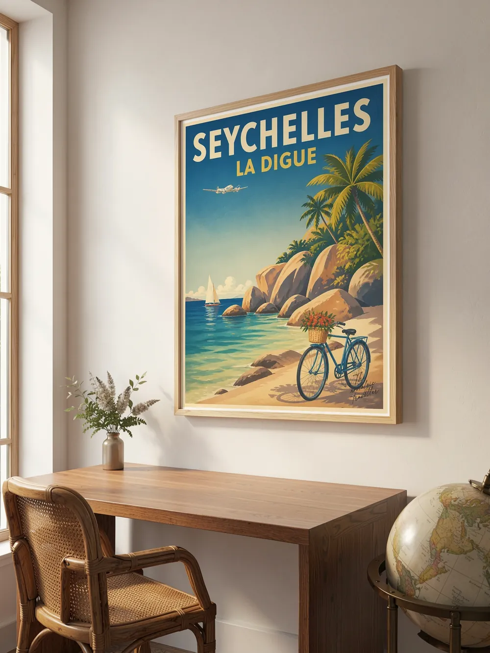 The Nostalgic Traveller Vintage-Reiseposter, La Digue, Seychelles, KI-erzeugt